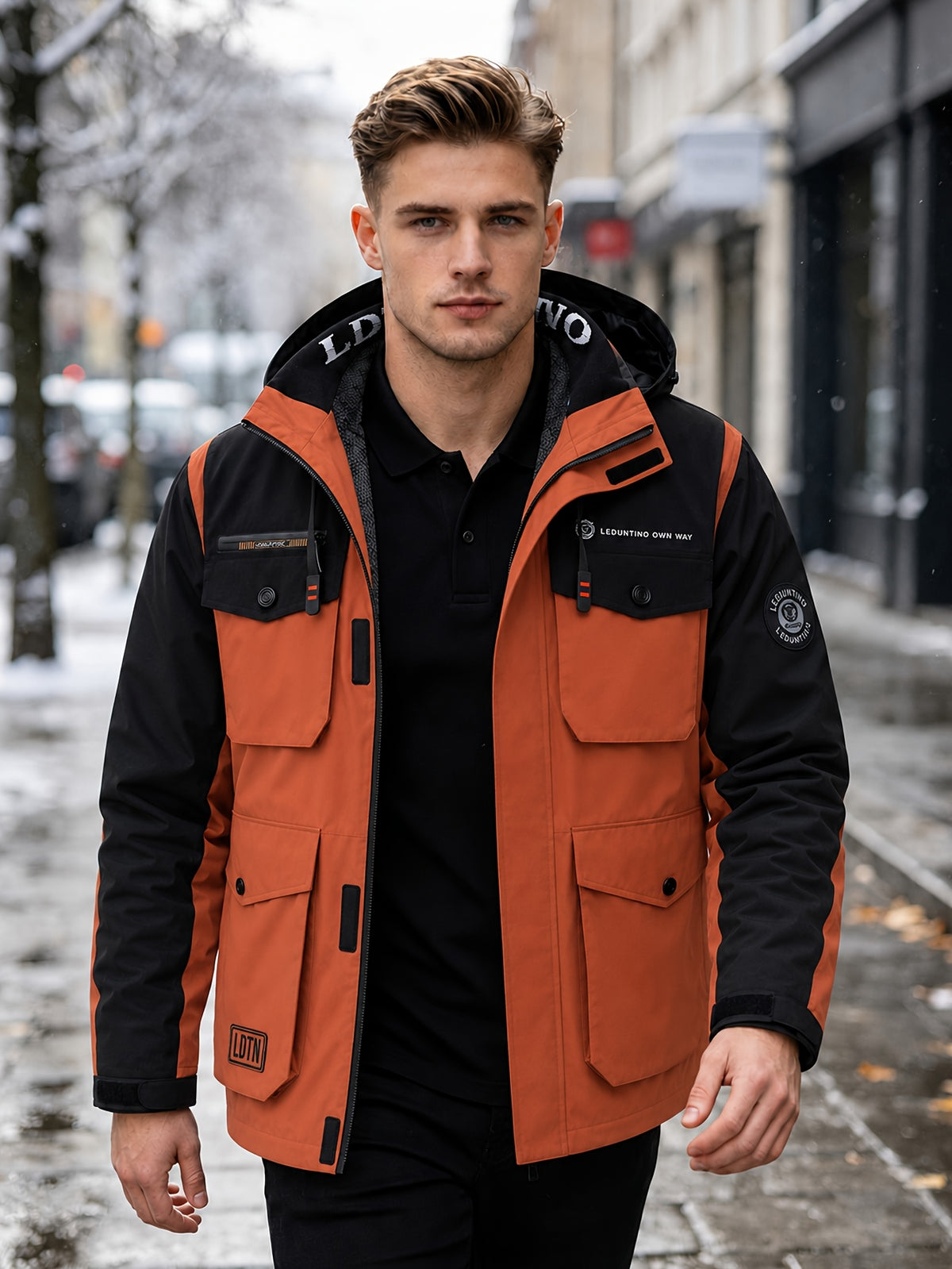 Veste pour homme, capuche amovible, gris foncé
