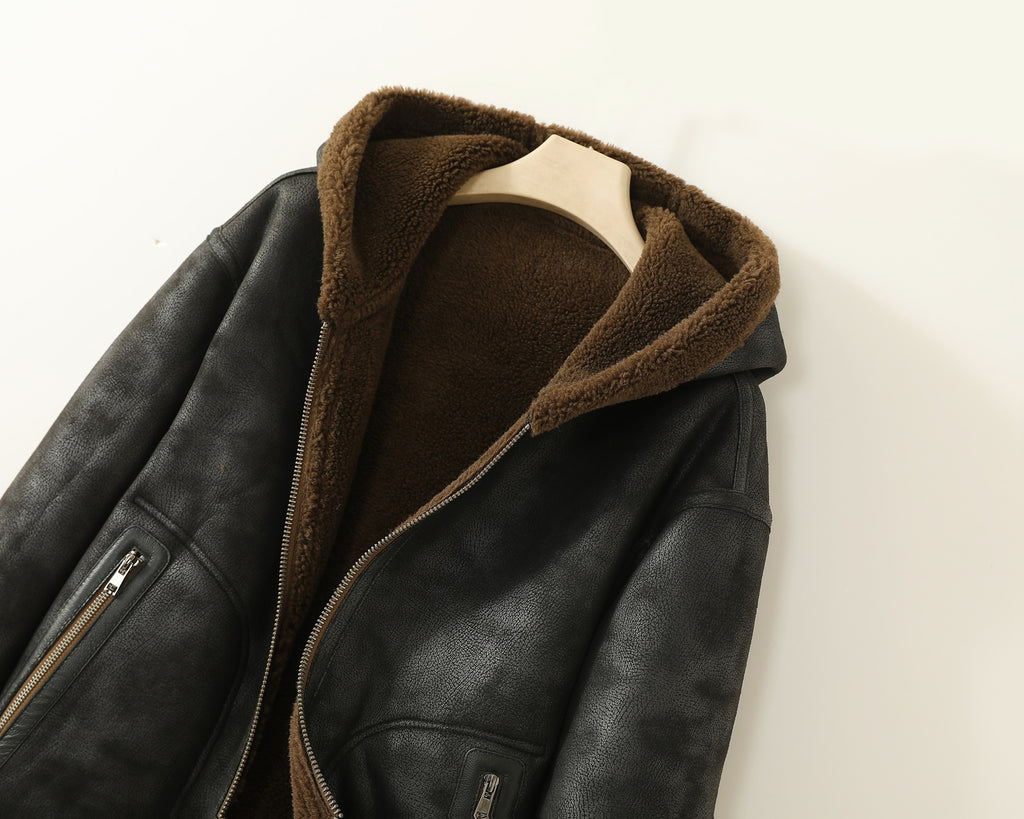 Veste en fausse fourrure long pour homme, réversible, à capuche