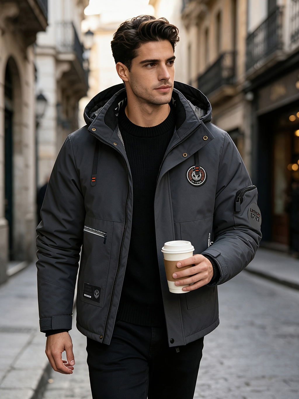 Veste pour homme, capuche amovible, blanc