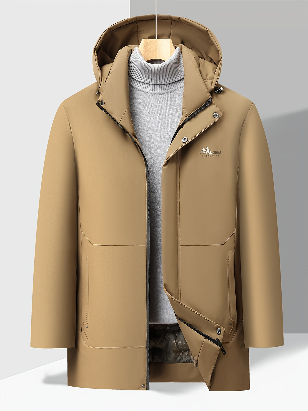 Veste pour homme, polaire, à col montant, kaki