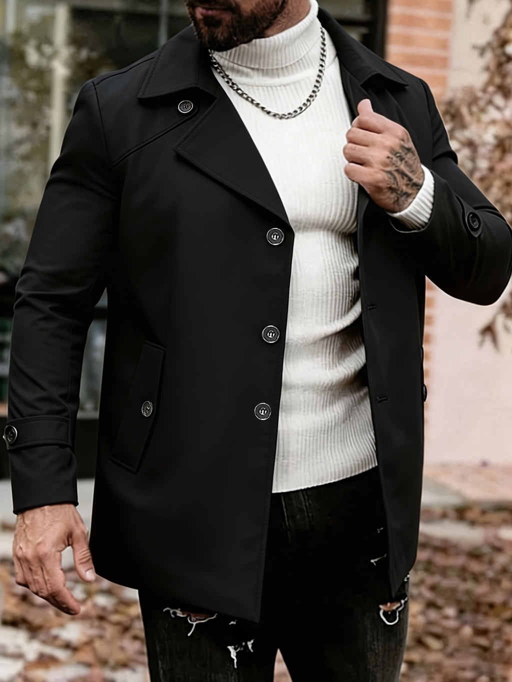 Trench pour homme, à revers, bleu foncé