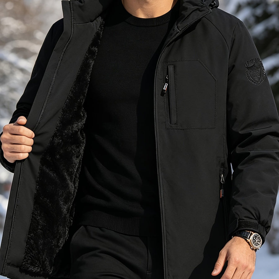 Veste pour homme, coupe-vent, à capuche, vert foncé long, vue 2