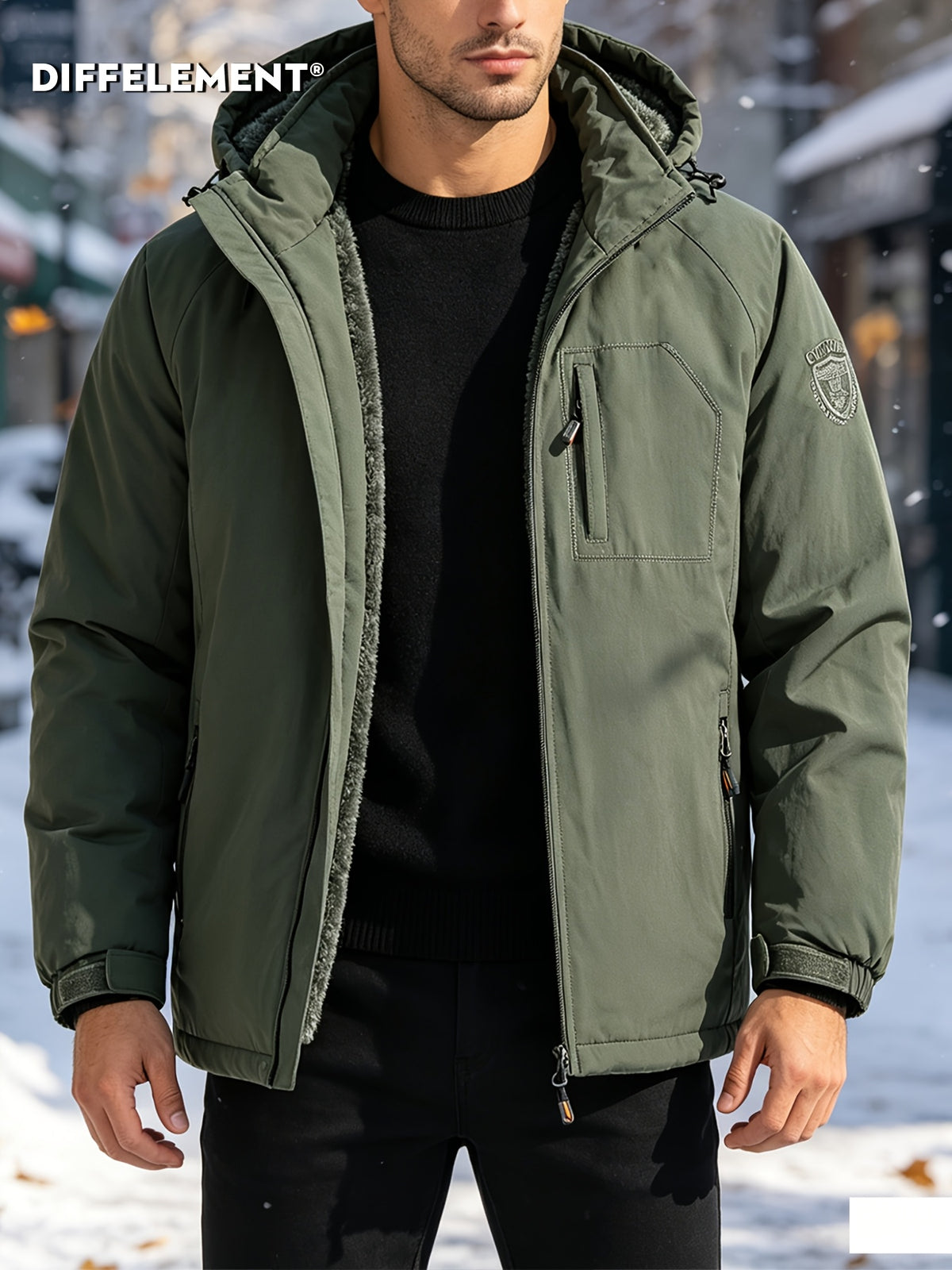 Veste pour homme, coupe-vent, à capuche, vert fougère
