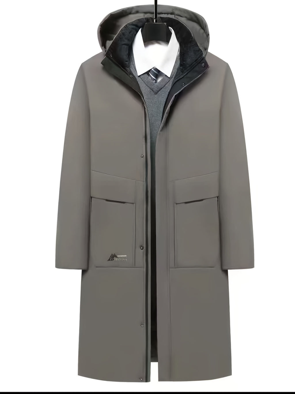 Manteau long pour homme, à capuche, gris clair