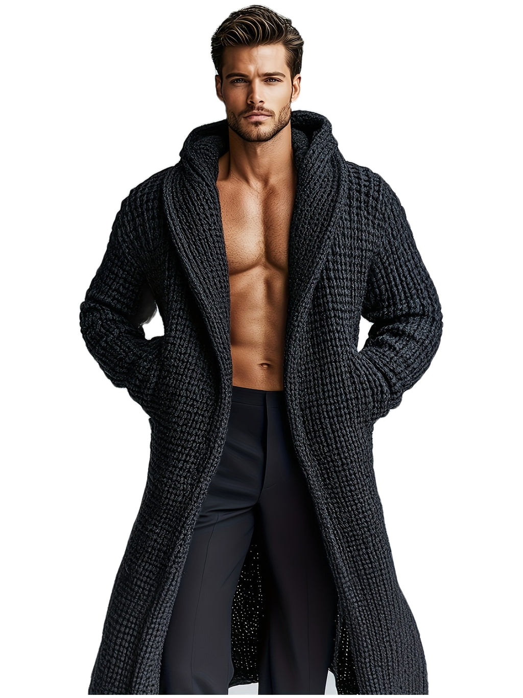 Manteau pour homme, grandes tailles, à capuche, noir