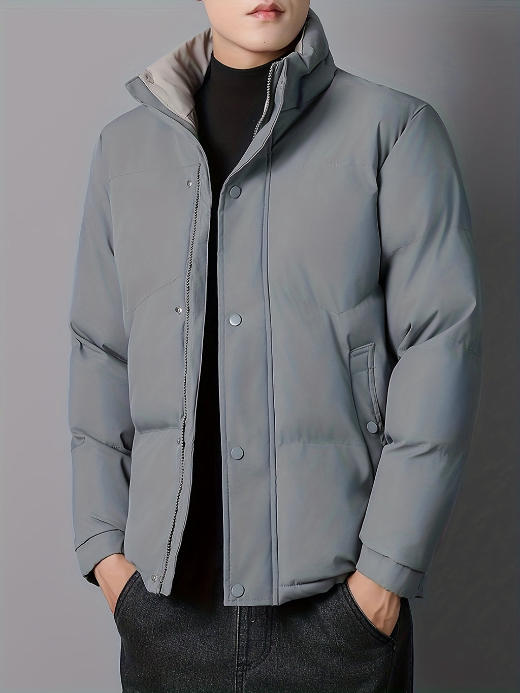 Manteau matelassé pour homme, coupe-vent, à col montant, noir