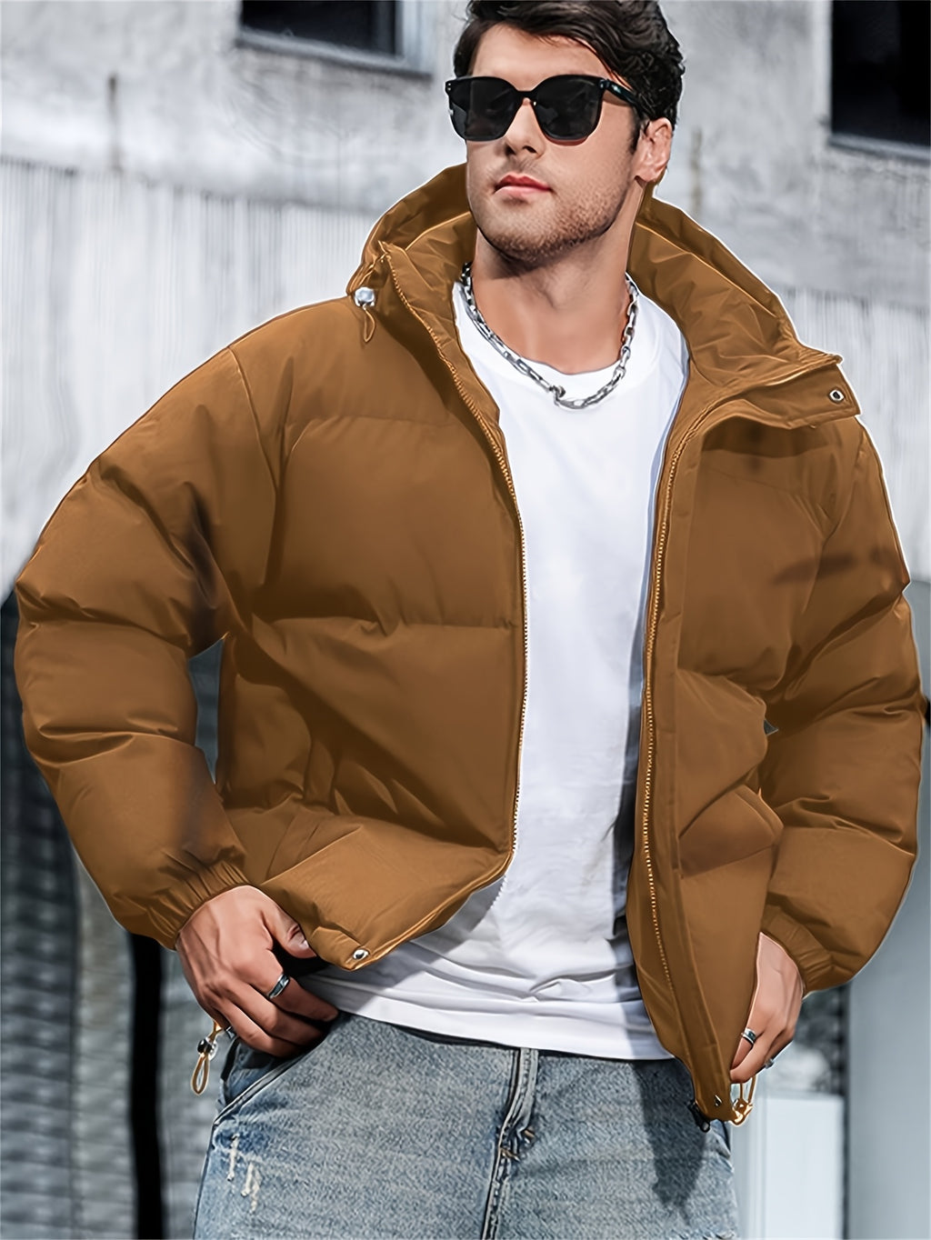 Veste pour homme, coupe-vent, à capuche, zone grise