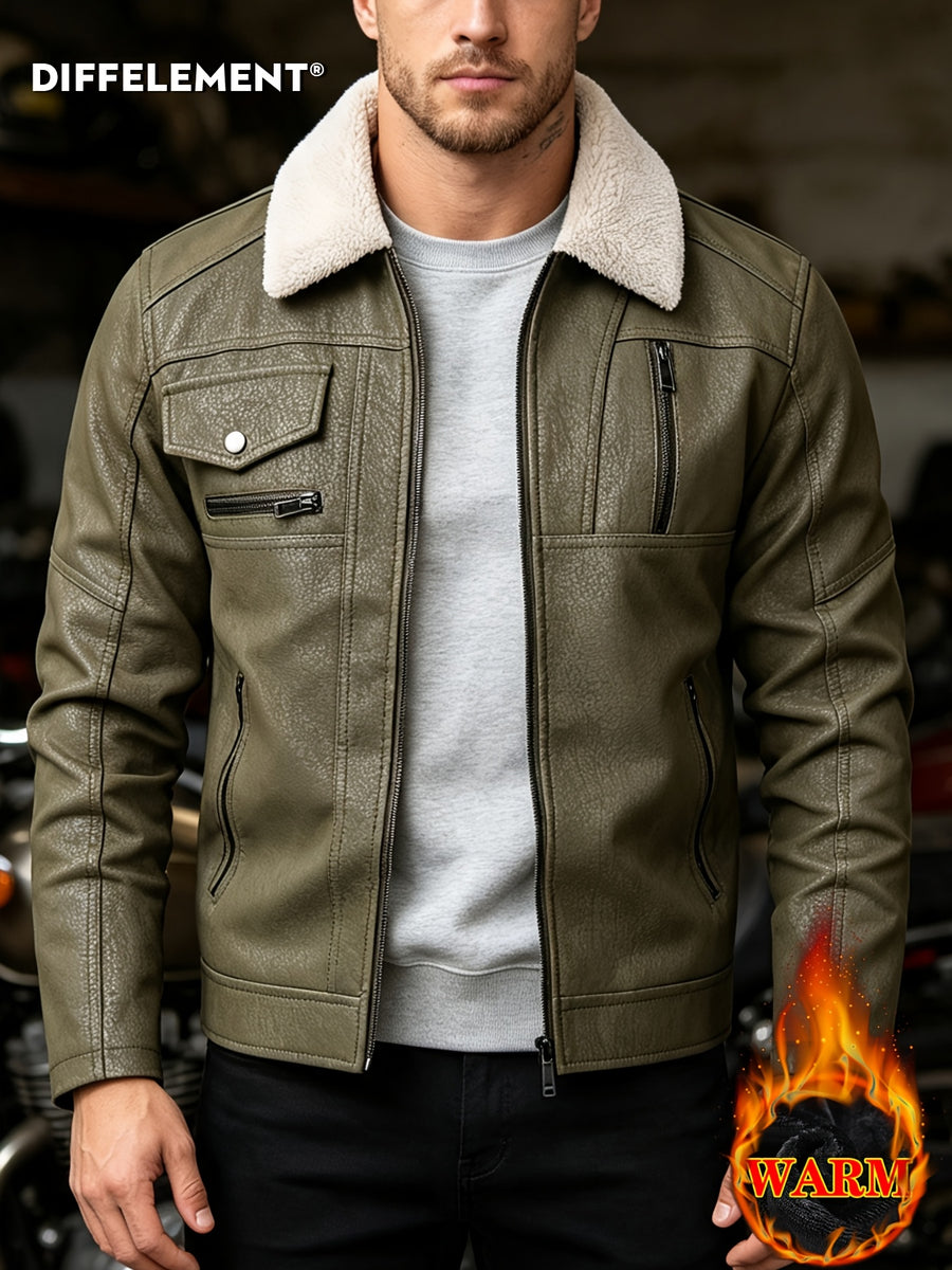Veste de moto en PU pelucheux avec doublure à revers, doublure épaisse et chaude, tissu à texture vintage, multiples poches à fermeture éclair, coupe slim courte, tenue décontractée américaine pour la conduite et les trajets automne/hiver, vête, photo 14
