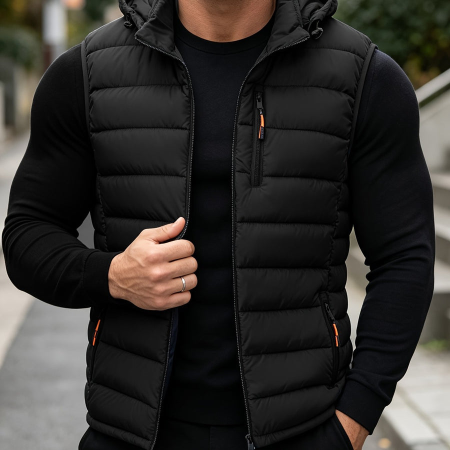 Veste matelassée, coupe-vent, à capuche, fermeture éclair, coloris noir