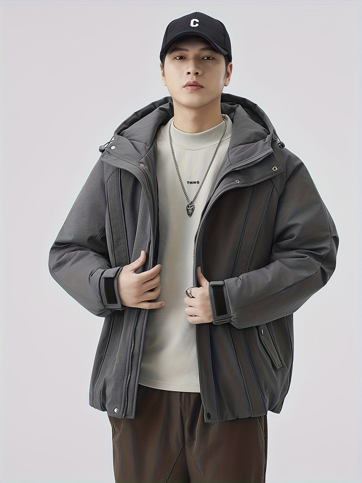 Manteau matelassé pour homme, à capuche, noir