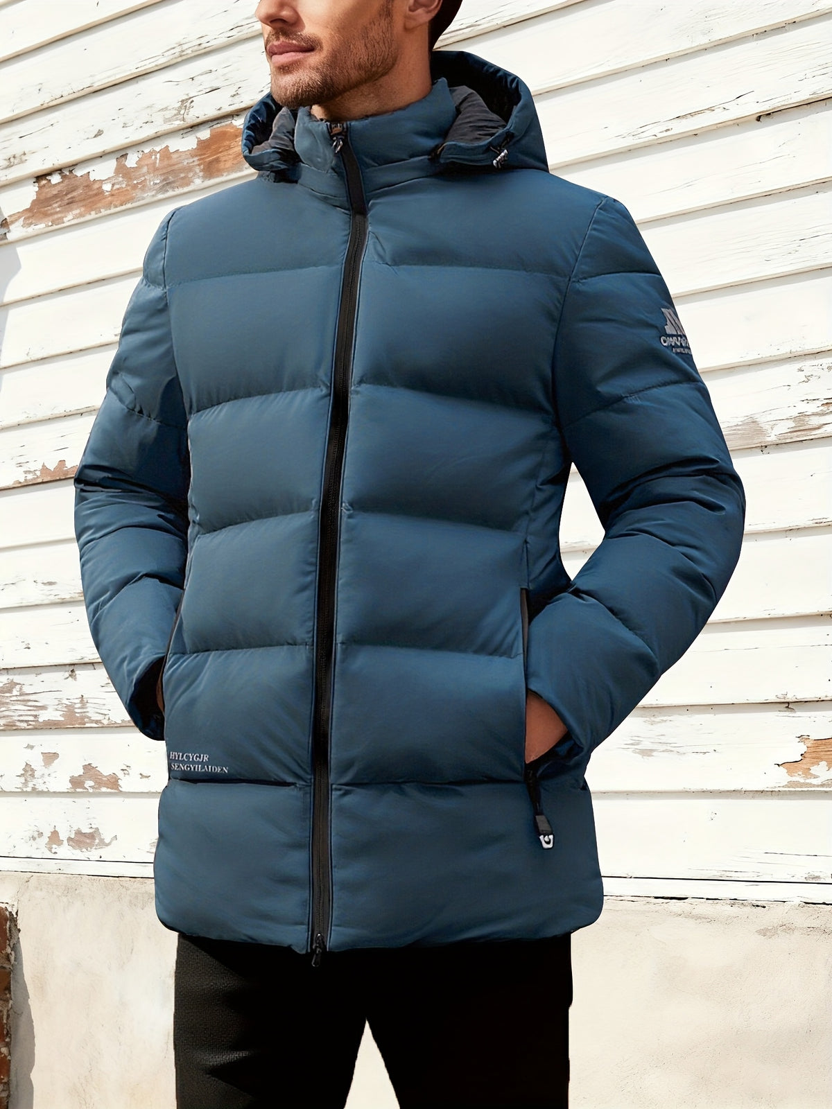 Manteau pour homme, à capuche, bleu