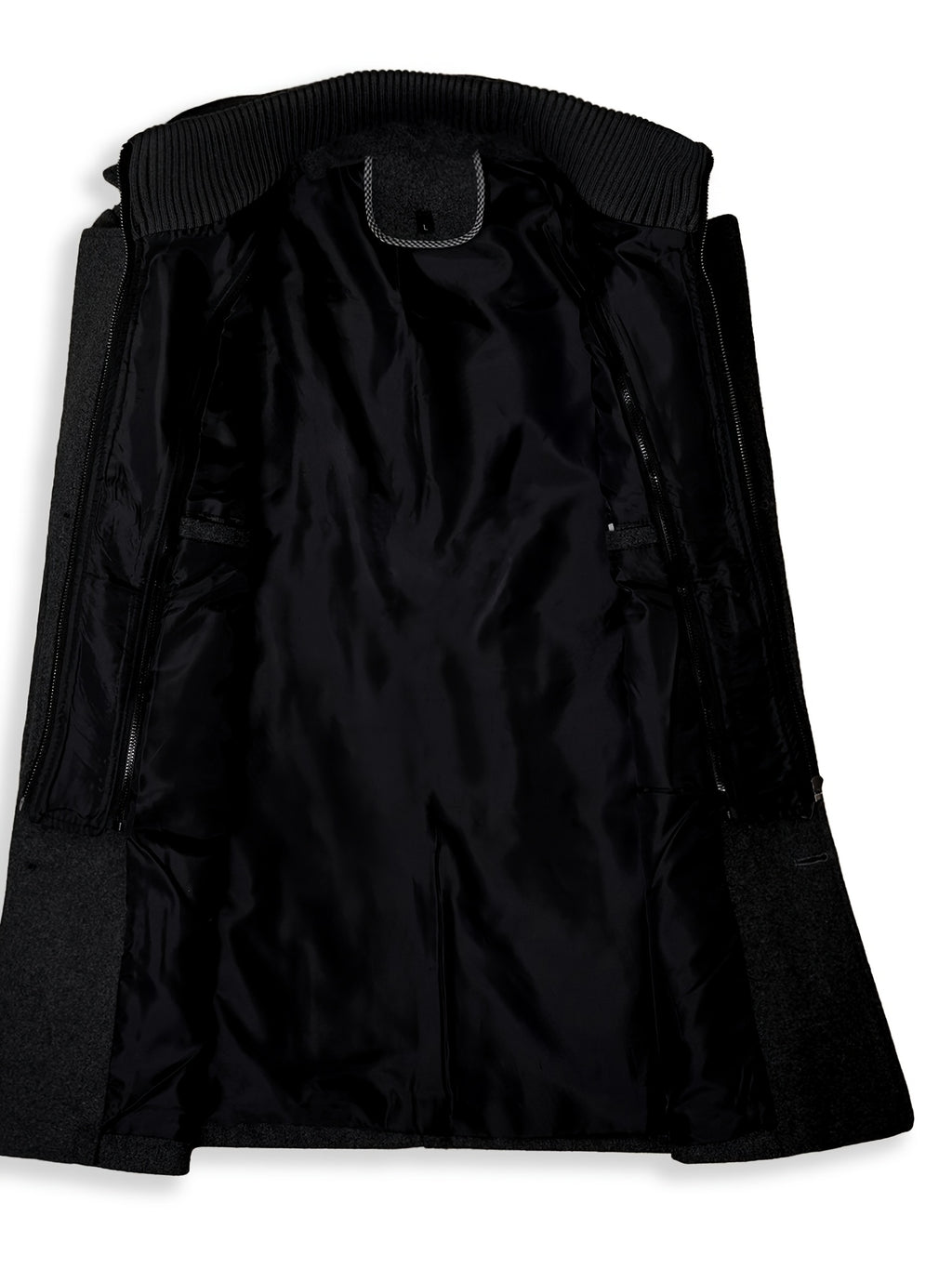 Manteau mi-long en laine pour homme, double col, fermeture éclair
