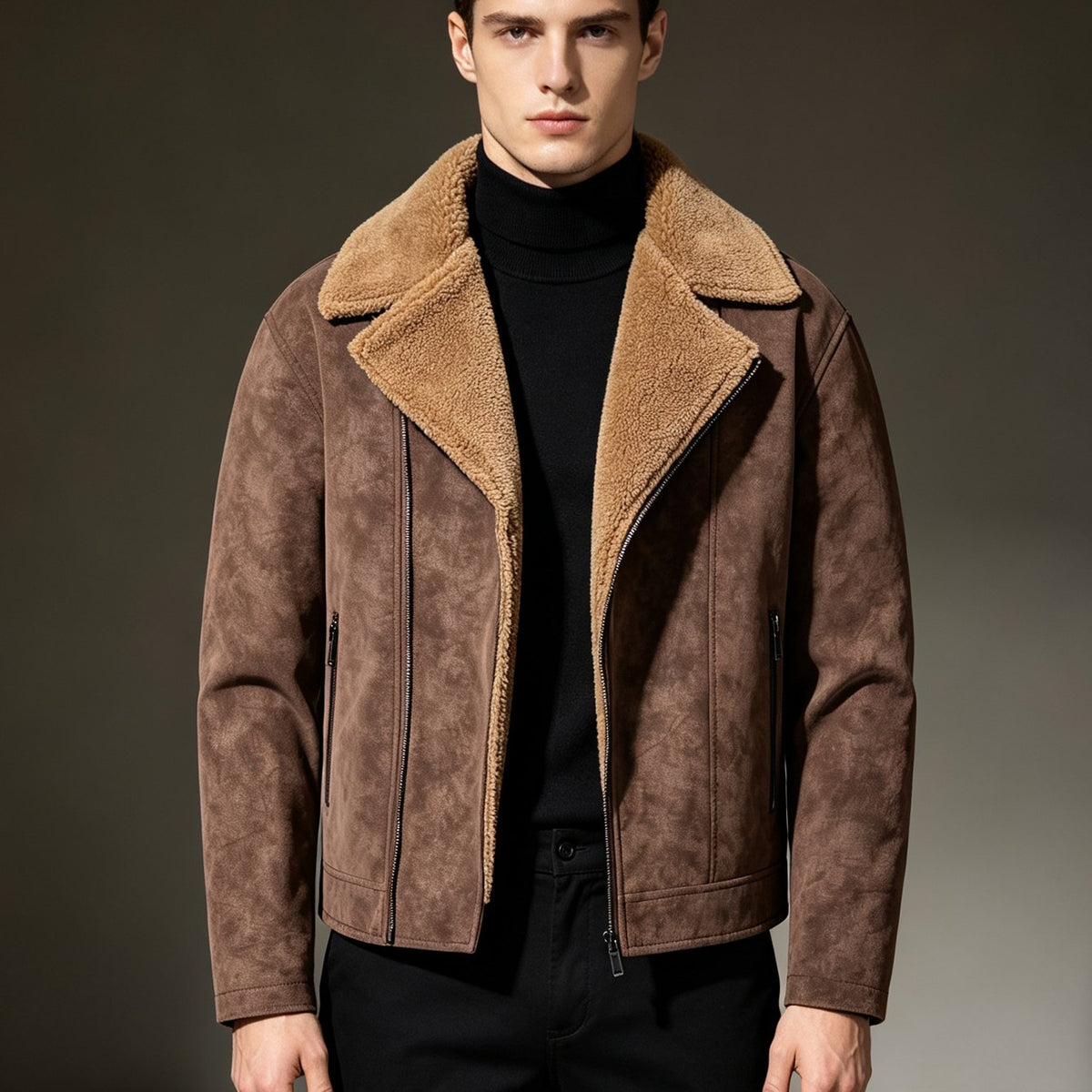Veste matelassée, à revers, noir, coloris café Image