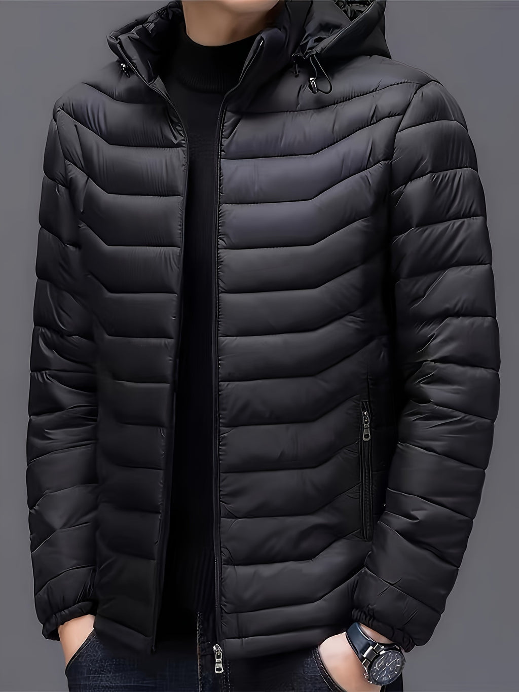Veste matelassée pour homme, à capuche, bleu marine