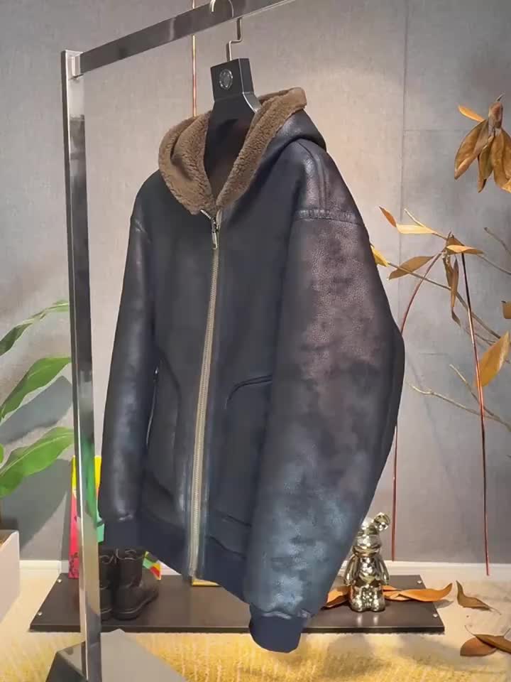 Veste en fausse fourrure long pour homme, réversible, à capuche