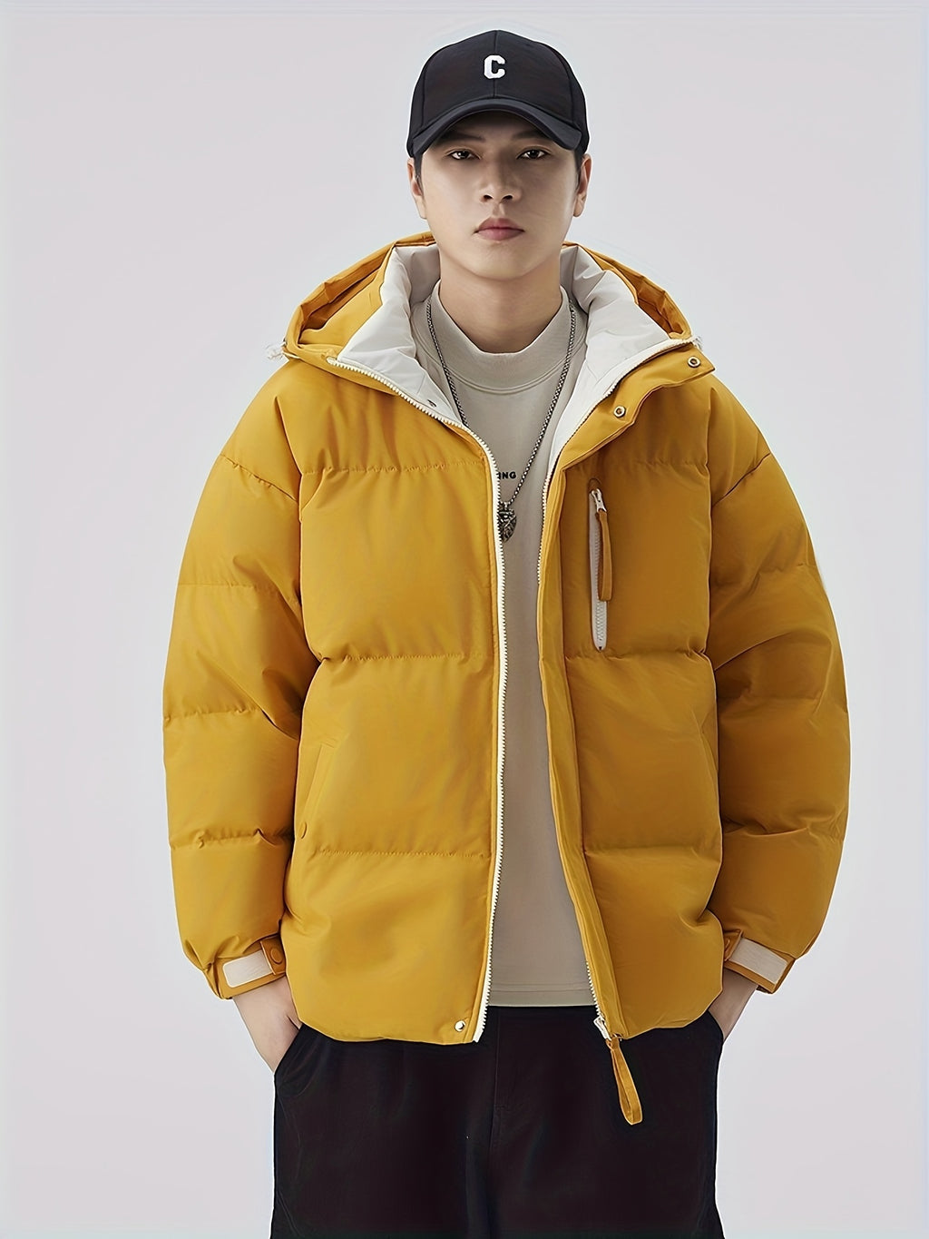 Manteau matelassé pour homme, à capuche, épi de blé jaune
