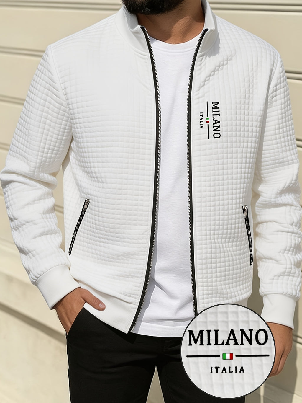Veste pour homme, à carreaux, à col montant