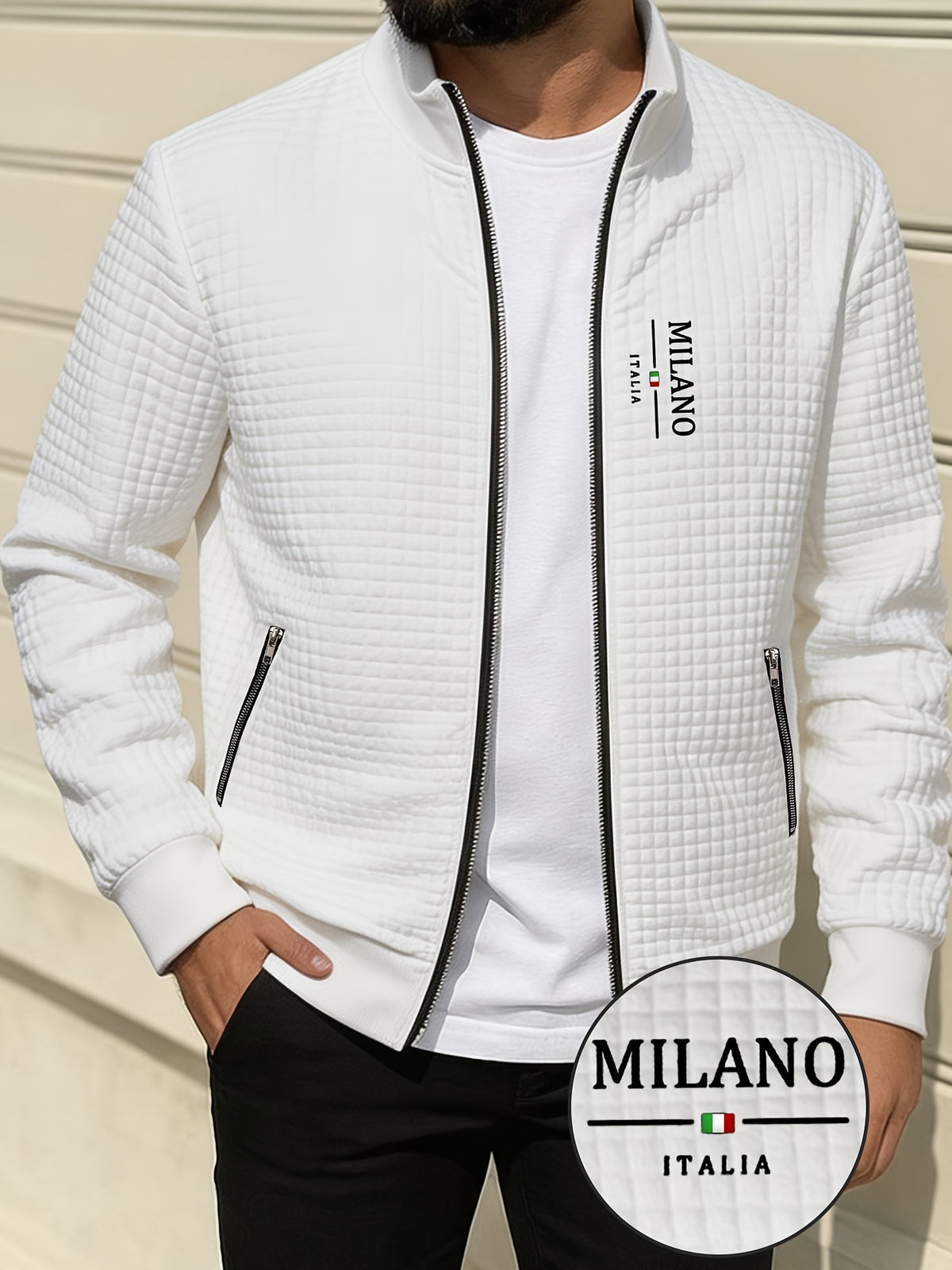 Veste pour homme, à carreaux, à col montant