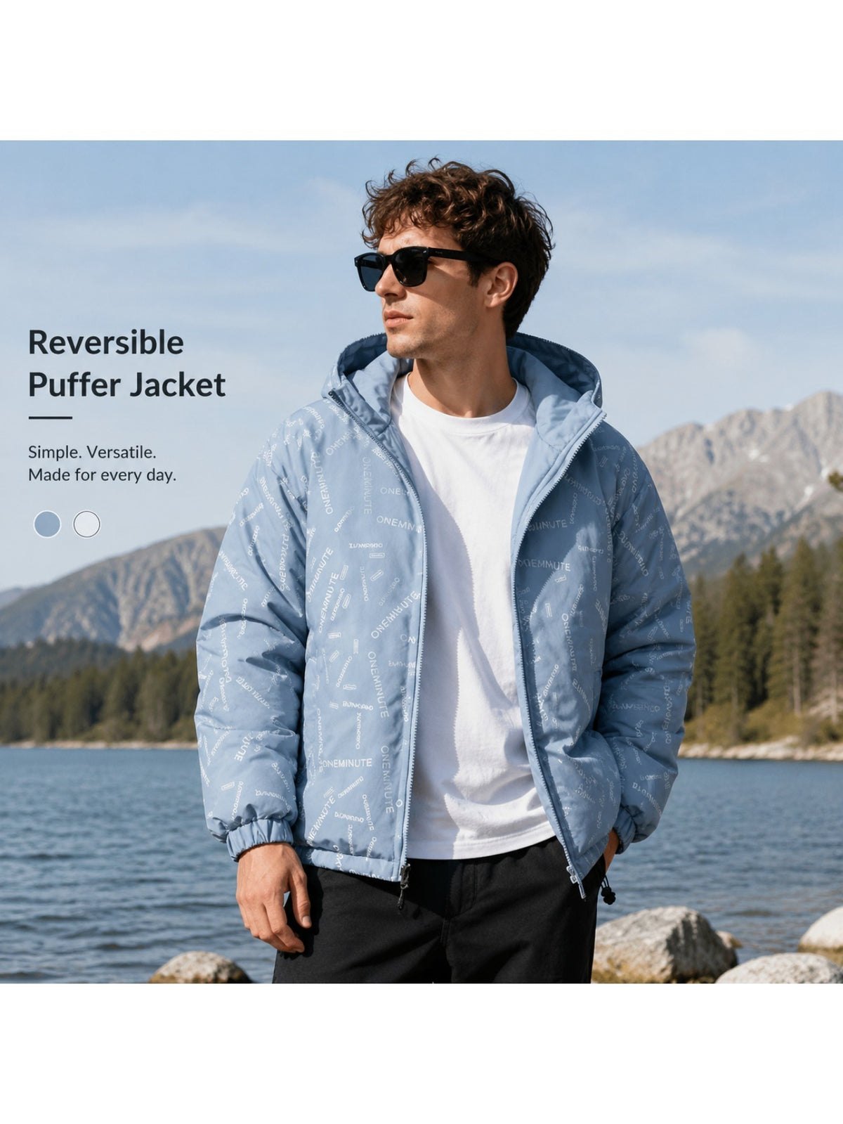 Veste matelassée pour homme, réversible, à capuche