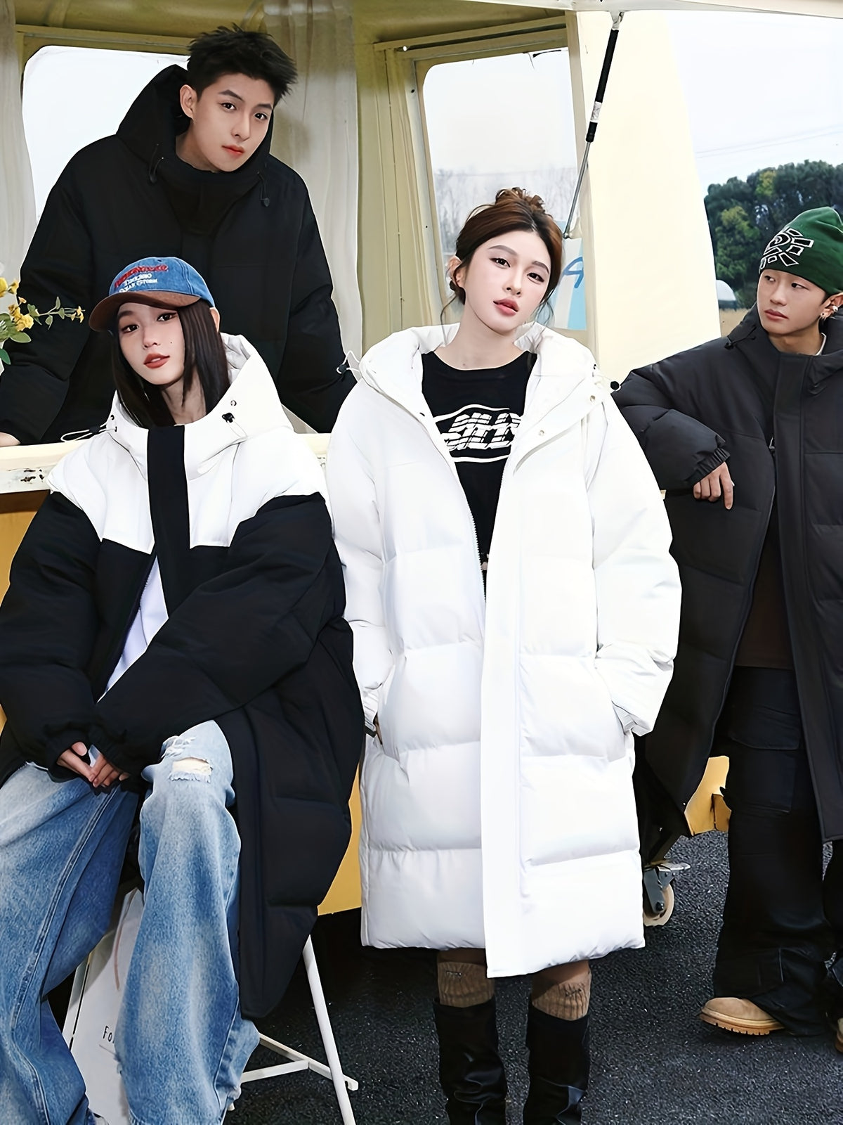 Manteau matelassé pour homme, à capuche, noir et blanc