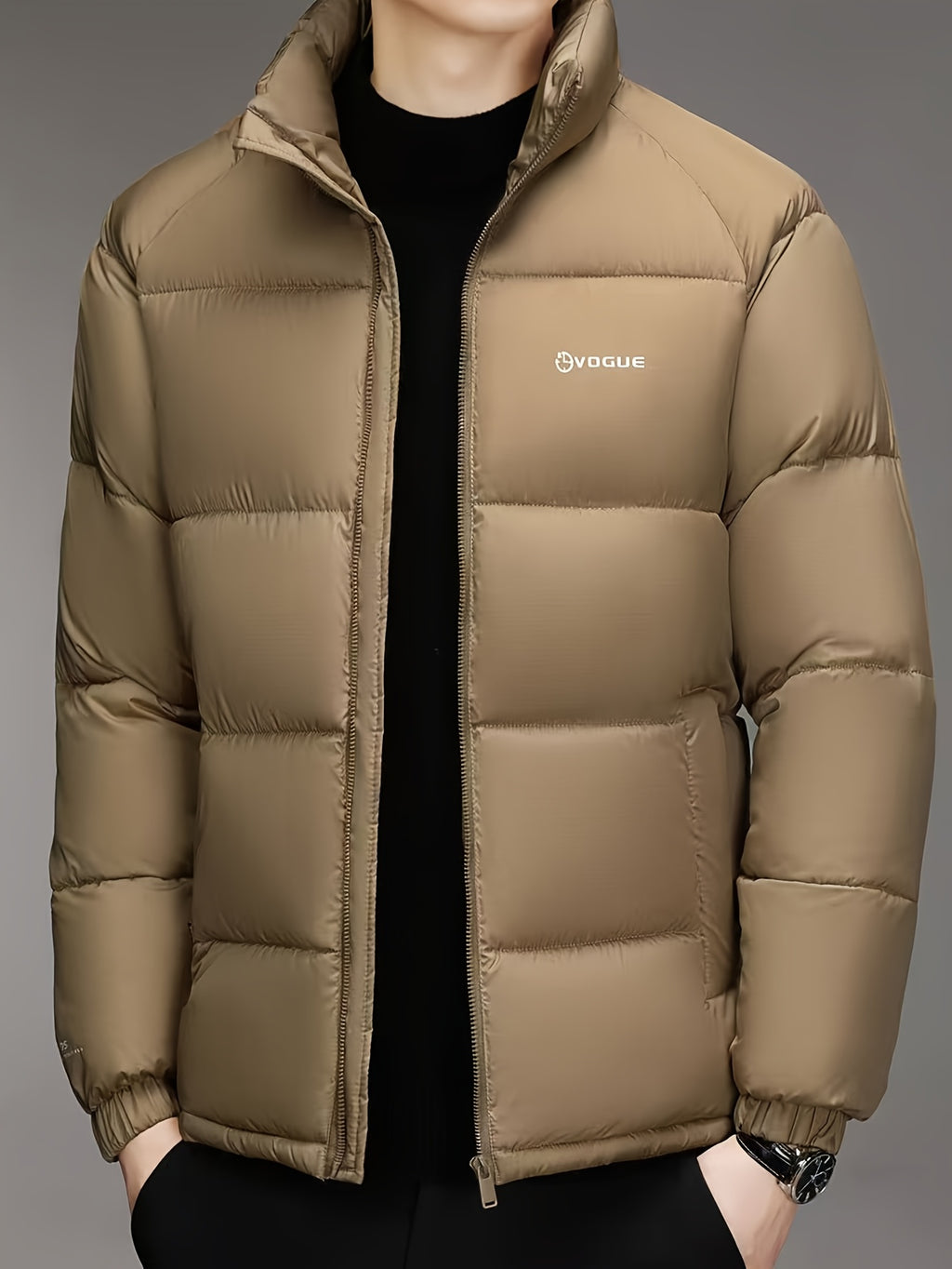 Manteau pour homme, à col montant, kaki