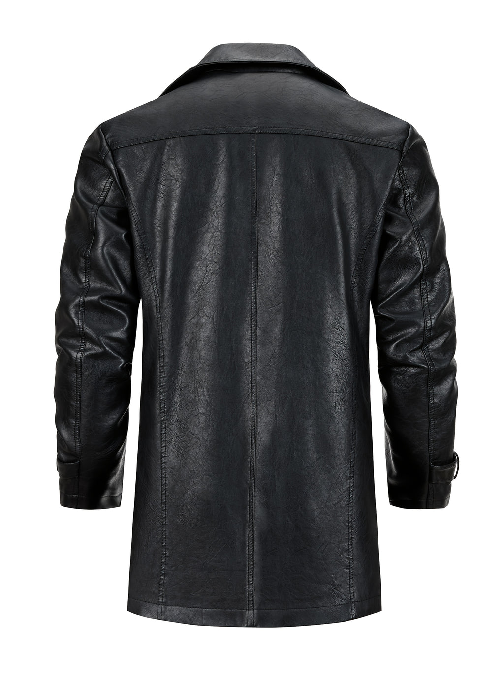 Manteau Homme Mi-Long Boutonné à Revers, Veste Rétro Facile et Décontractée en PU, photo 4