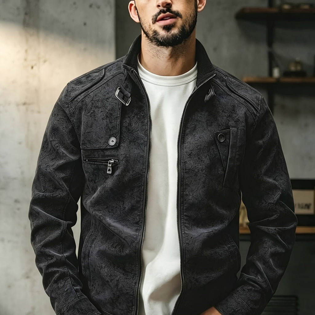 Veste, à col montant, brun, coloris noir