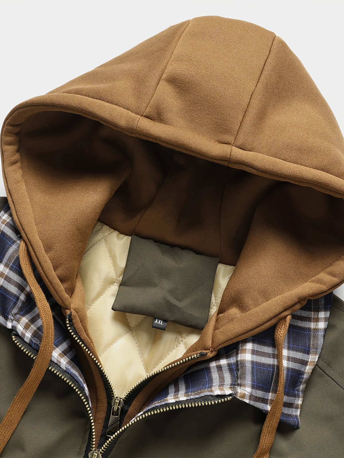 Veste pour homme, à carreaux, à capuche, kaki