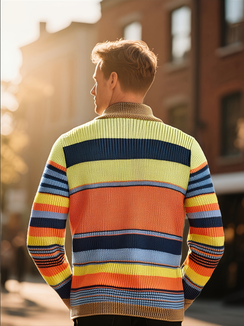 Manteau pour homme, à rayures, à col montant