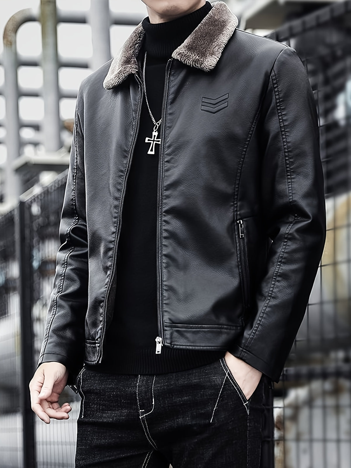 Veste pour homme, à revers, col montant