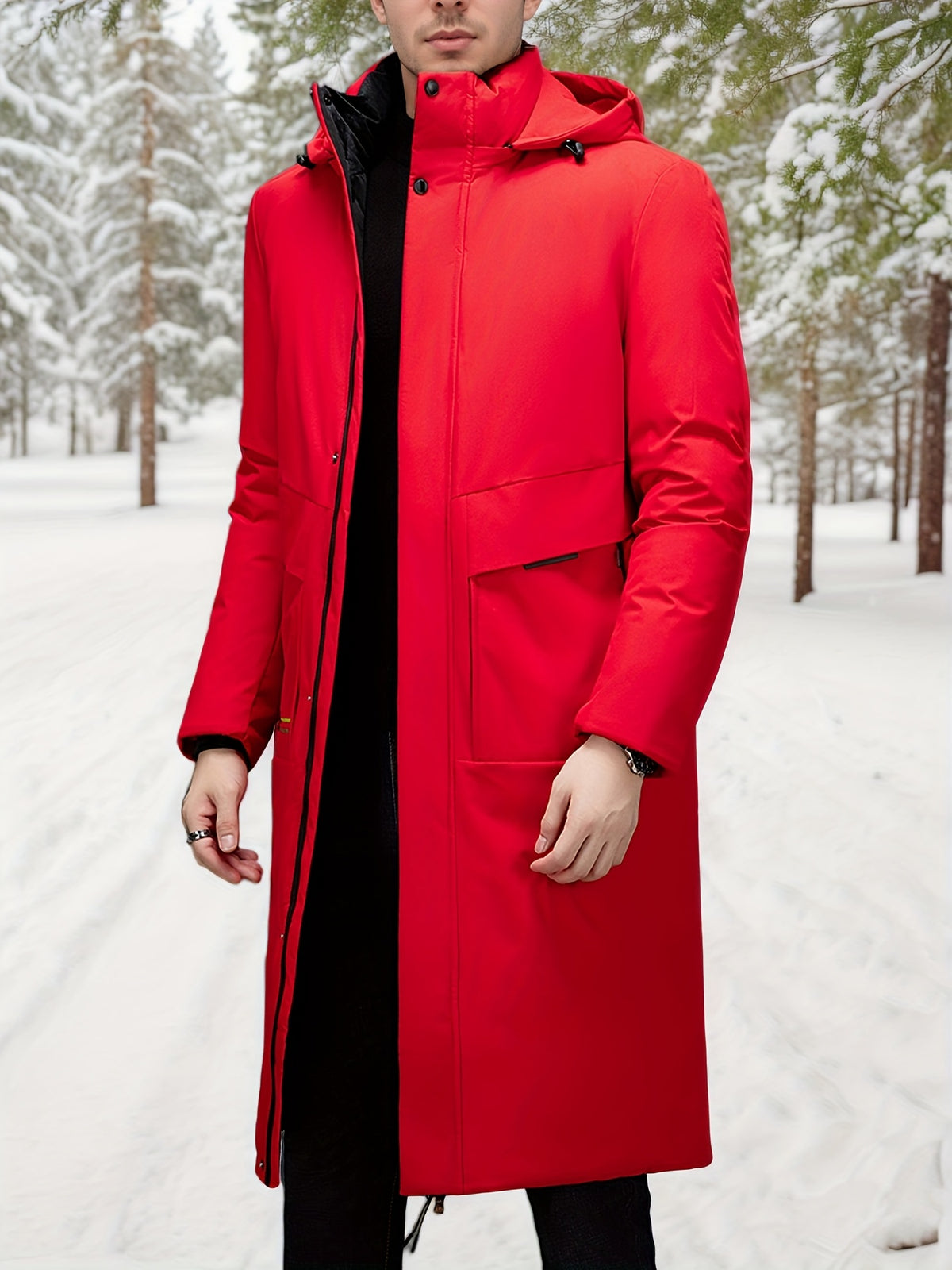 Manteau pour homme, à capuche, rouge