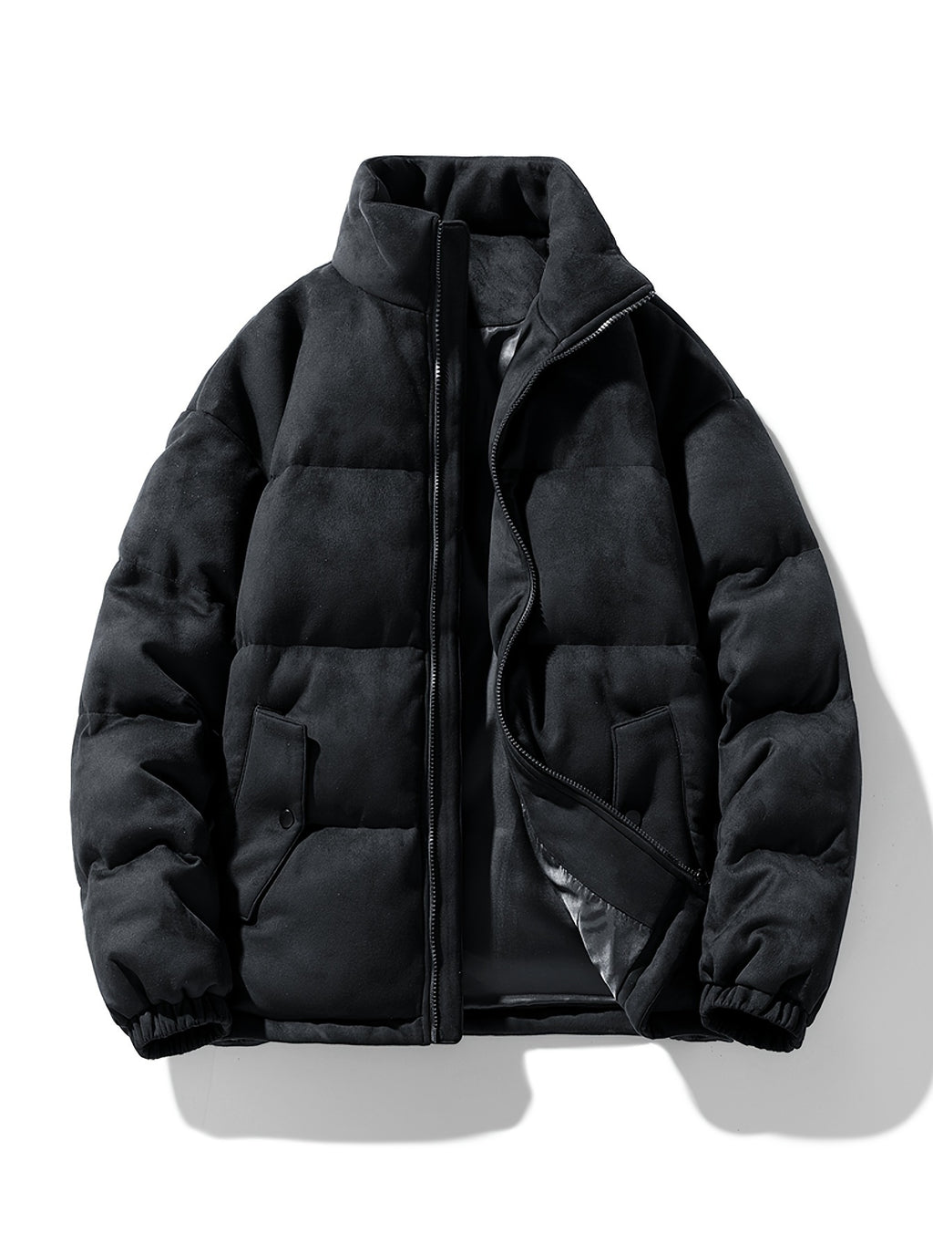 Veste pour homme, à col montant, noir brillant
