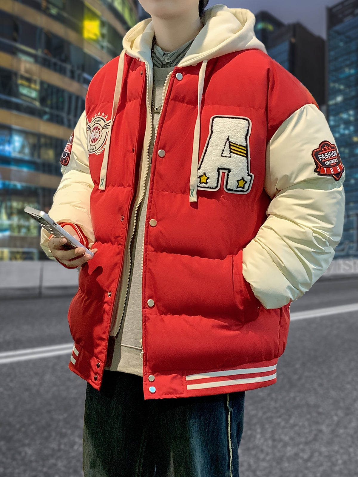 Veste courte à capuche hiver homme broderie complexe tendance marque épaissie costume pain chaud 5760L