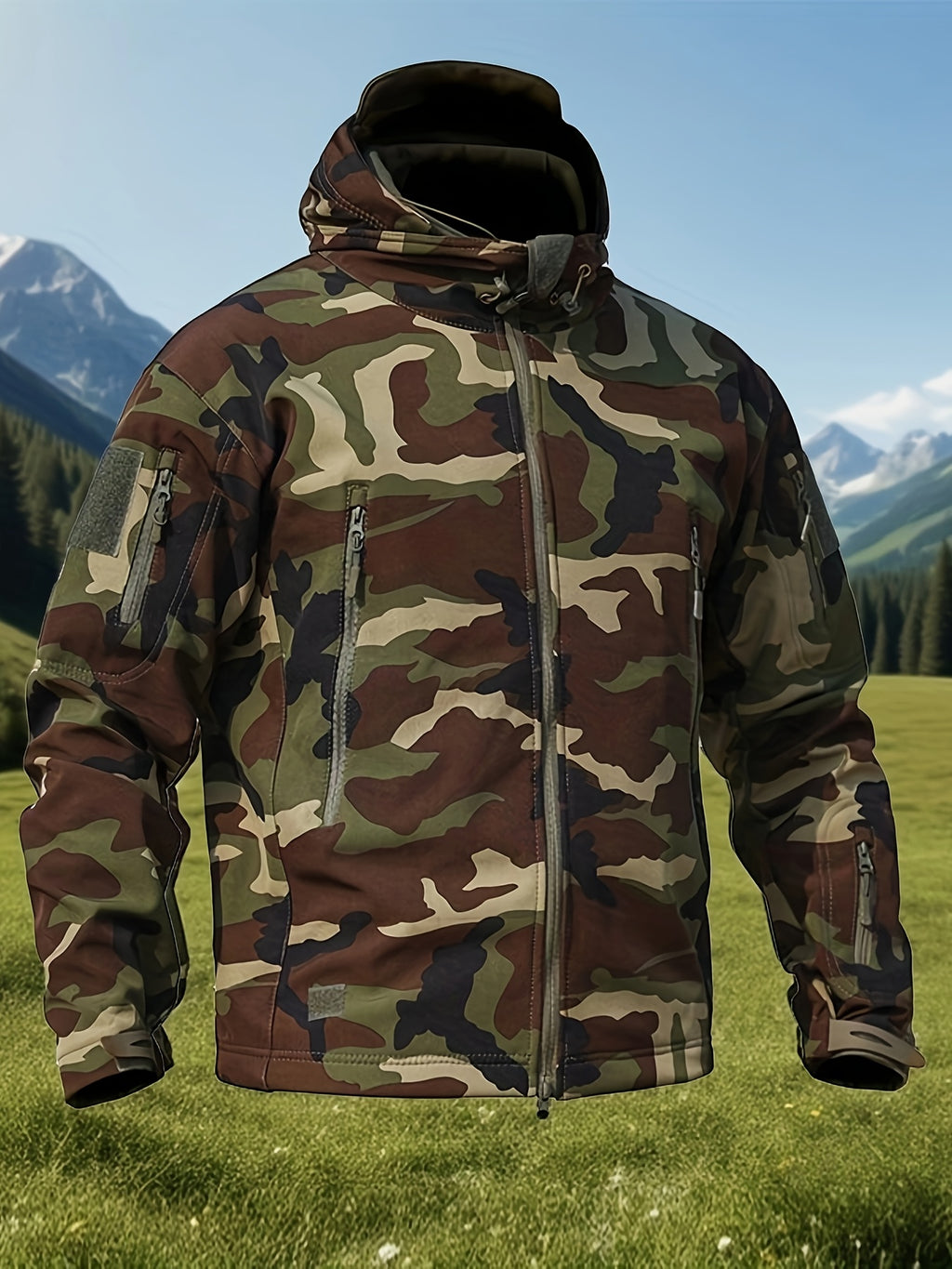 Veste pour homme, coupe-vent, à capuche, couleur jungle
