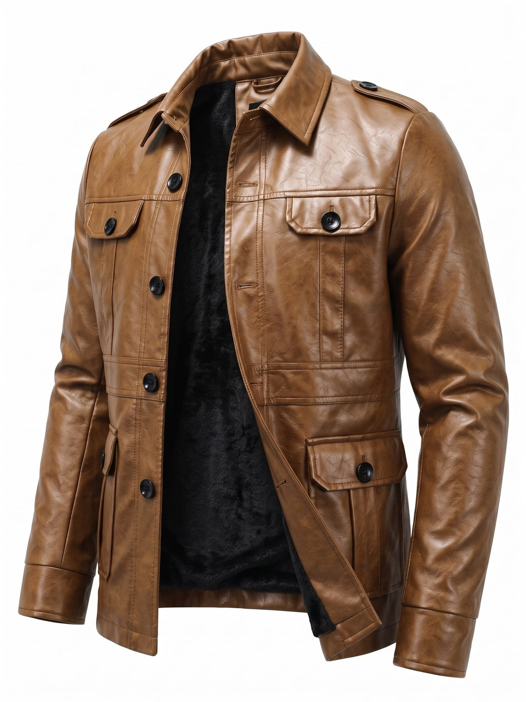 Veste en cuir PU longue, à revers, photo 12