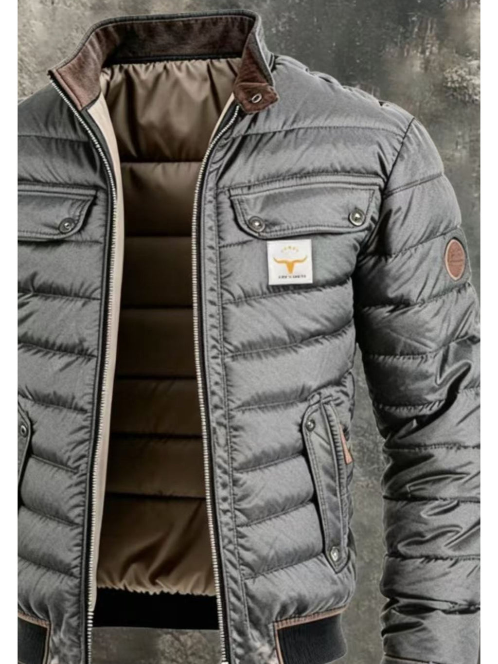 Veste matelassée pour homme, à col montant, gris