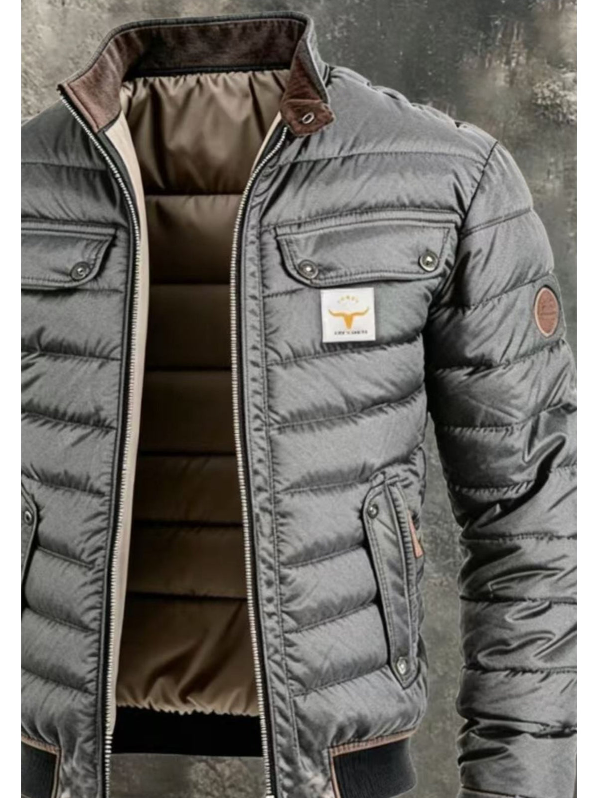 Veste matelassée pour homme, à col montant, gris