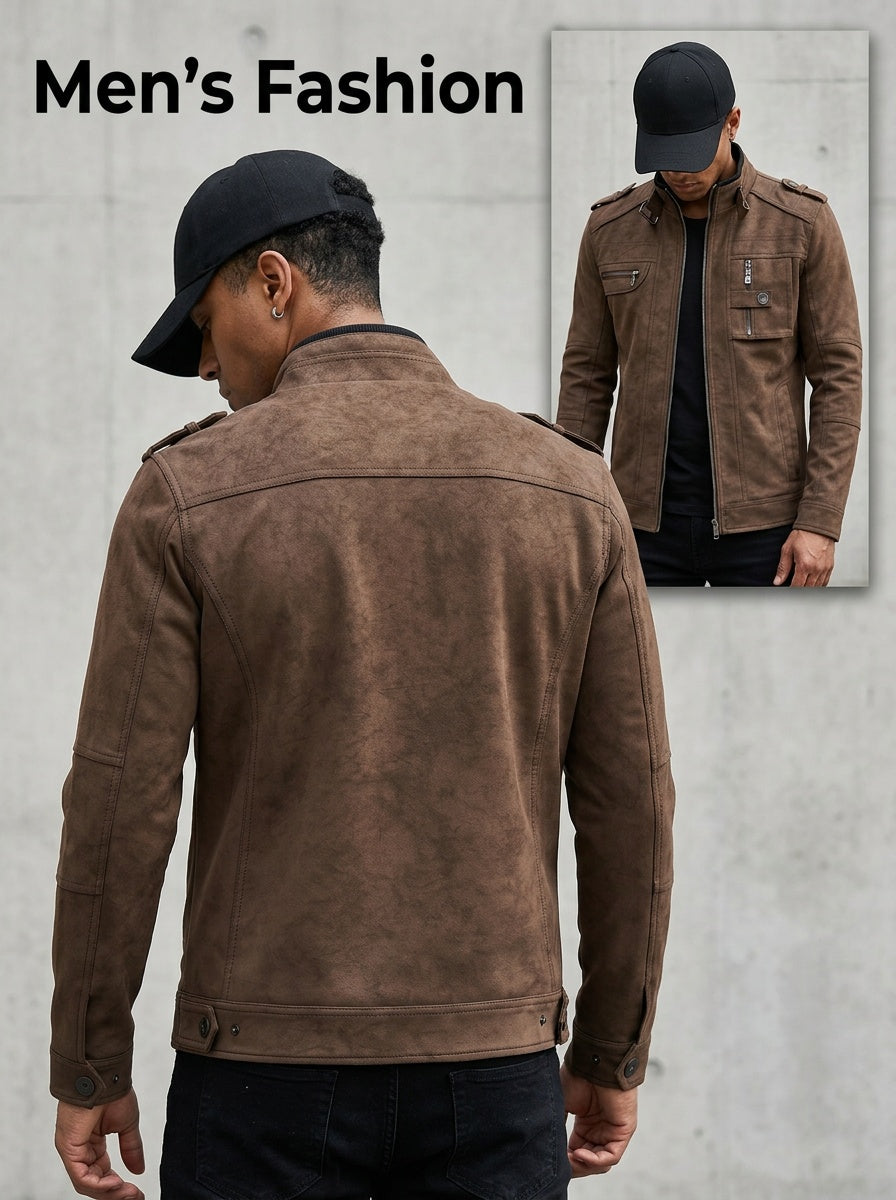 Veste en cuir PU, à col montant, noir, photo 10