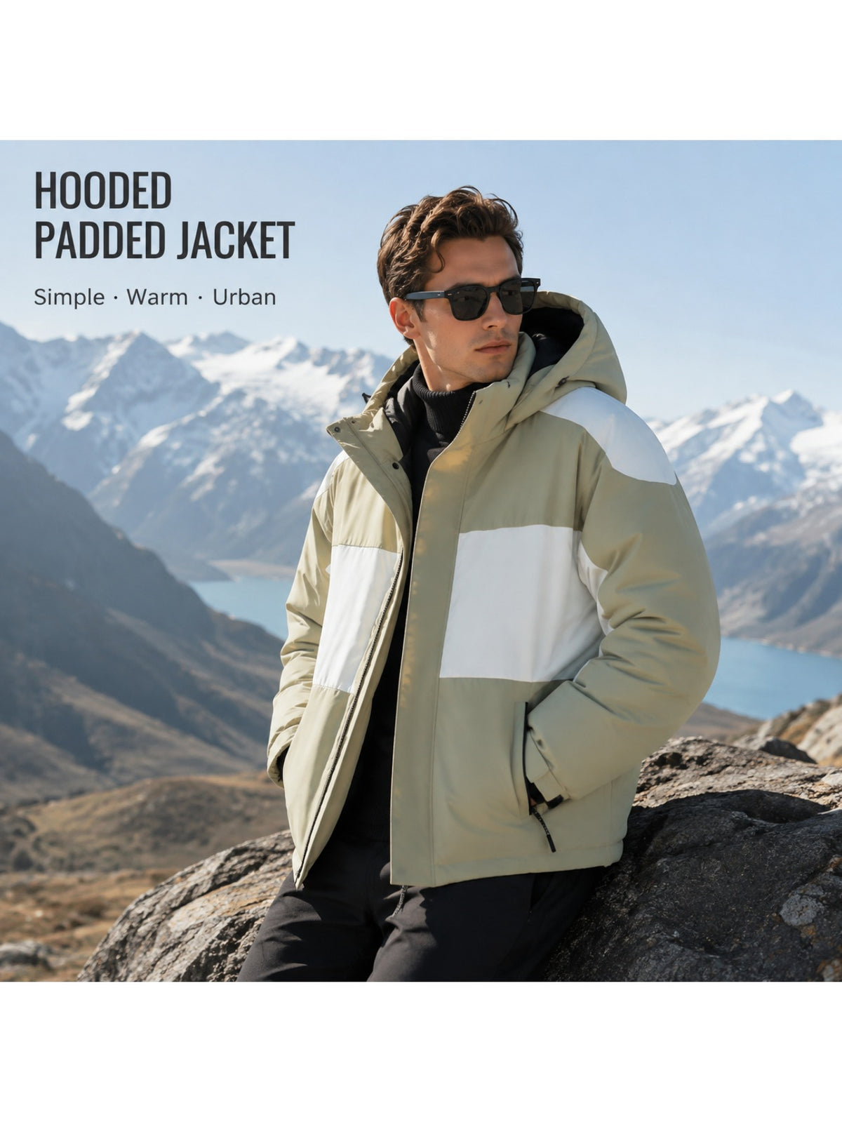 Manteau matelassé pour homme, à capuche, poudre légère
