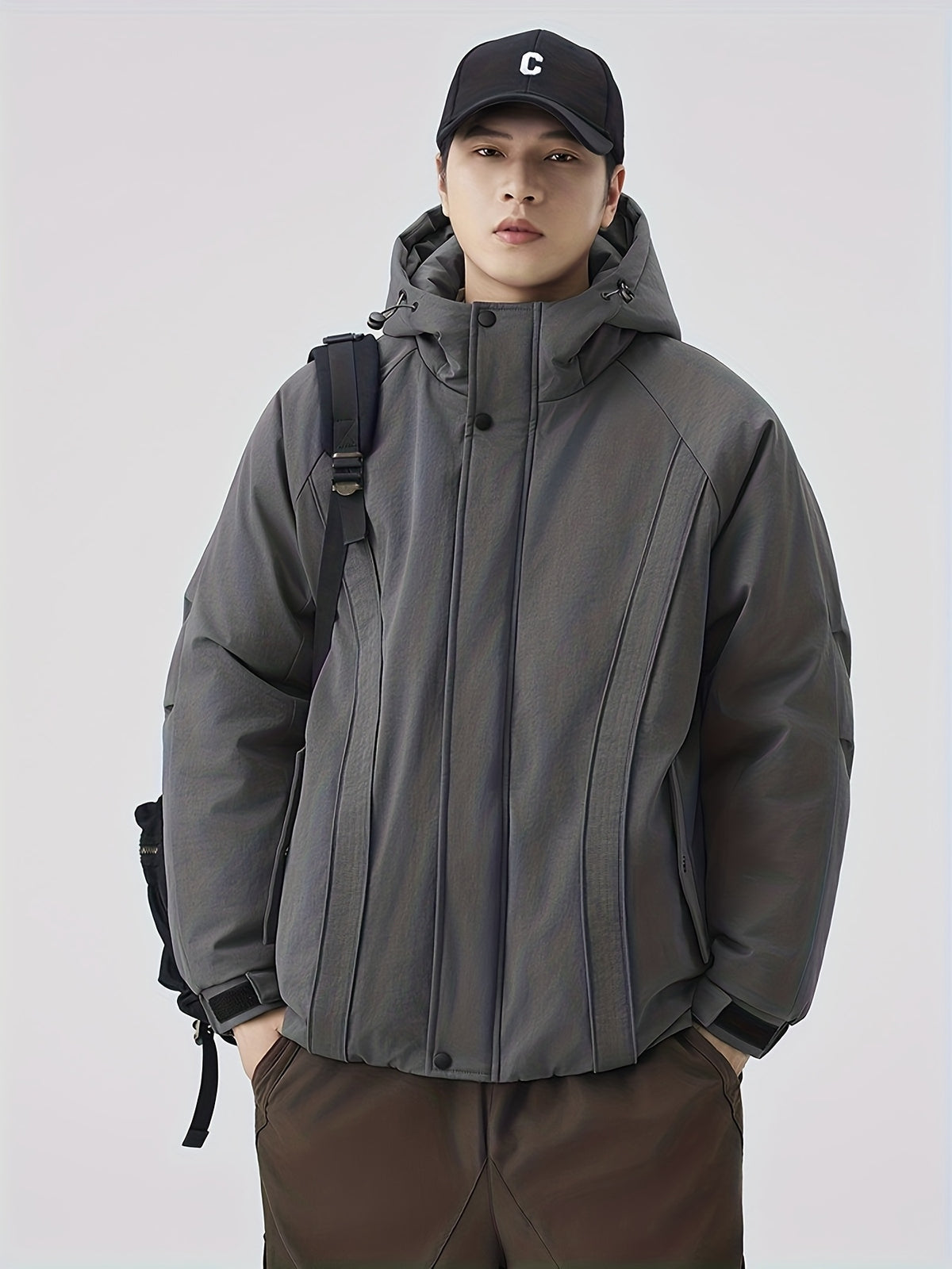 Manteau matelassé pour homme, à capuche, noir