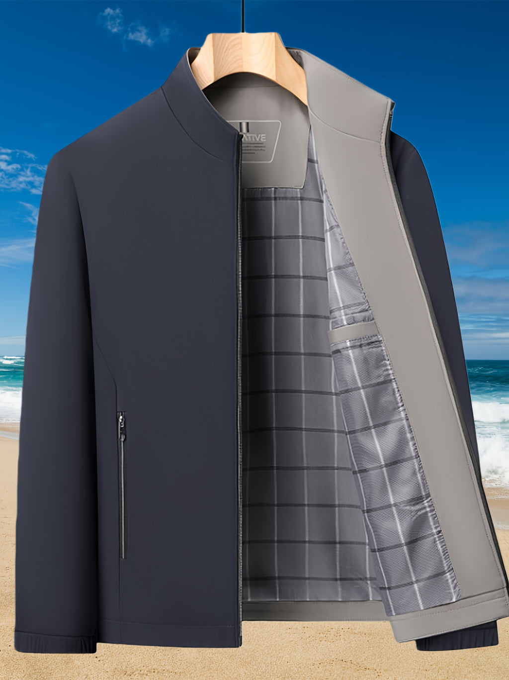 Veste, à col montant, jd1008 xing - 406 noir, détail du vêtement
