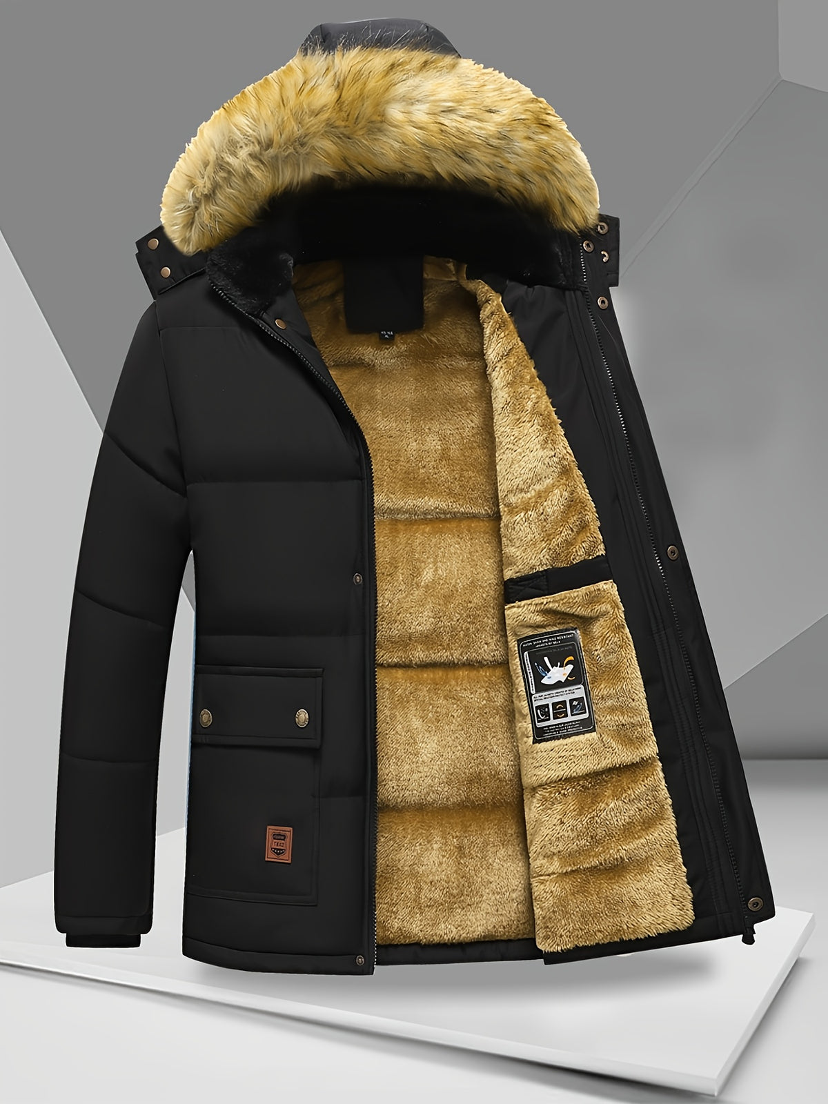 Manteau pour homme, coupe-vent, à capuche, noir foncé