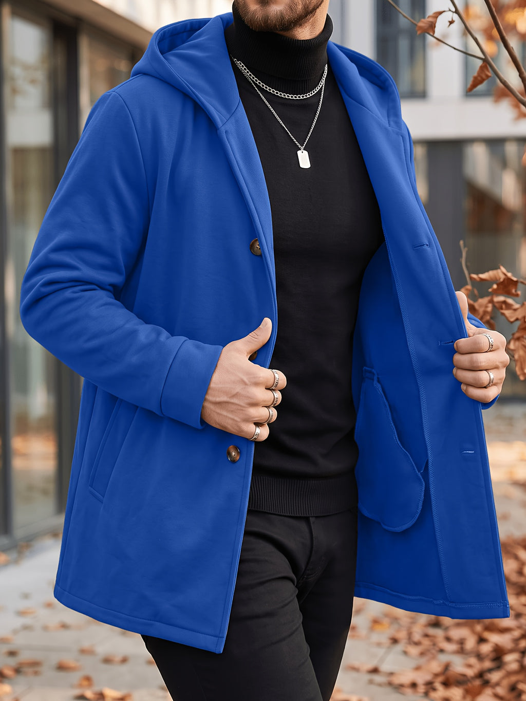 Manteau long pour homme, à capuche, kaki