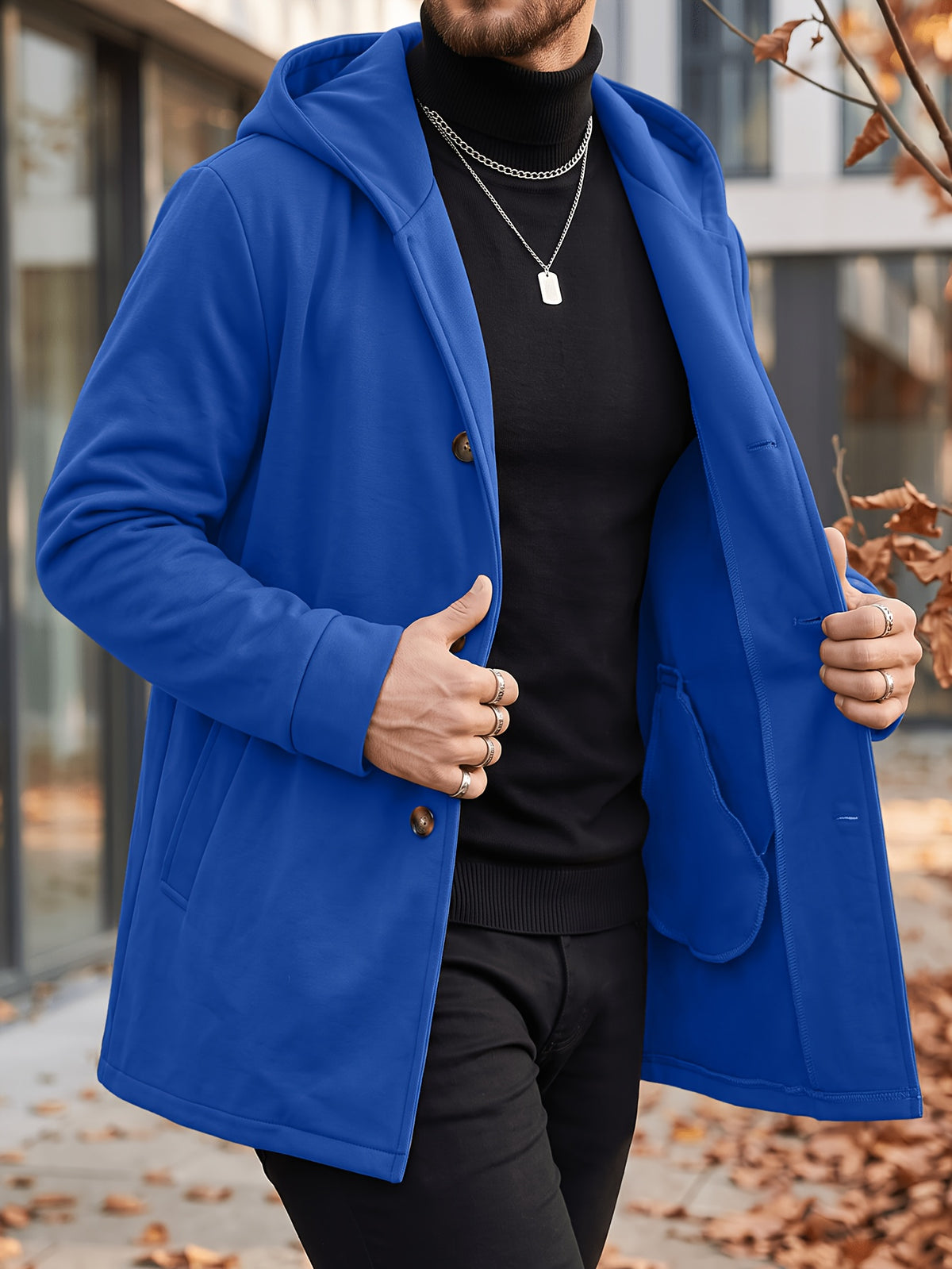 Manteau long pour homme, à capuche, kaki