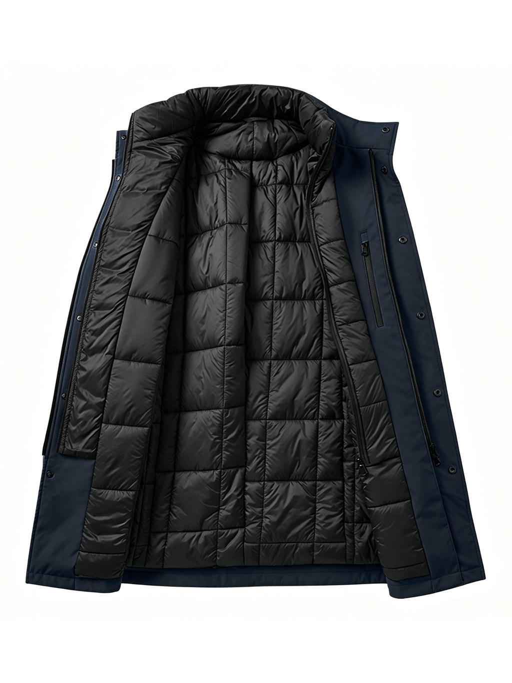 Manteau matelassé long pour homme, à col montant