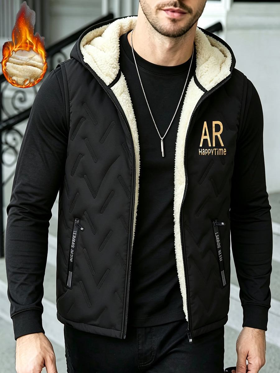 Gilet épais sans manches à capuche doublé, tendance automne/hiver, vêtement d'extérieur chaud, cardigan à capuche zippé à la mode et polyvalent, pour l'extérieur et la randonnée, la course et le fitness, les voyages et le sport, cade, détail du vêtement