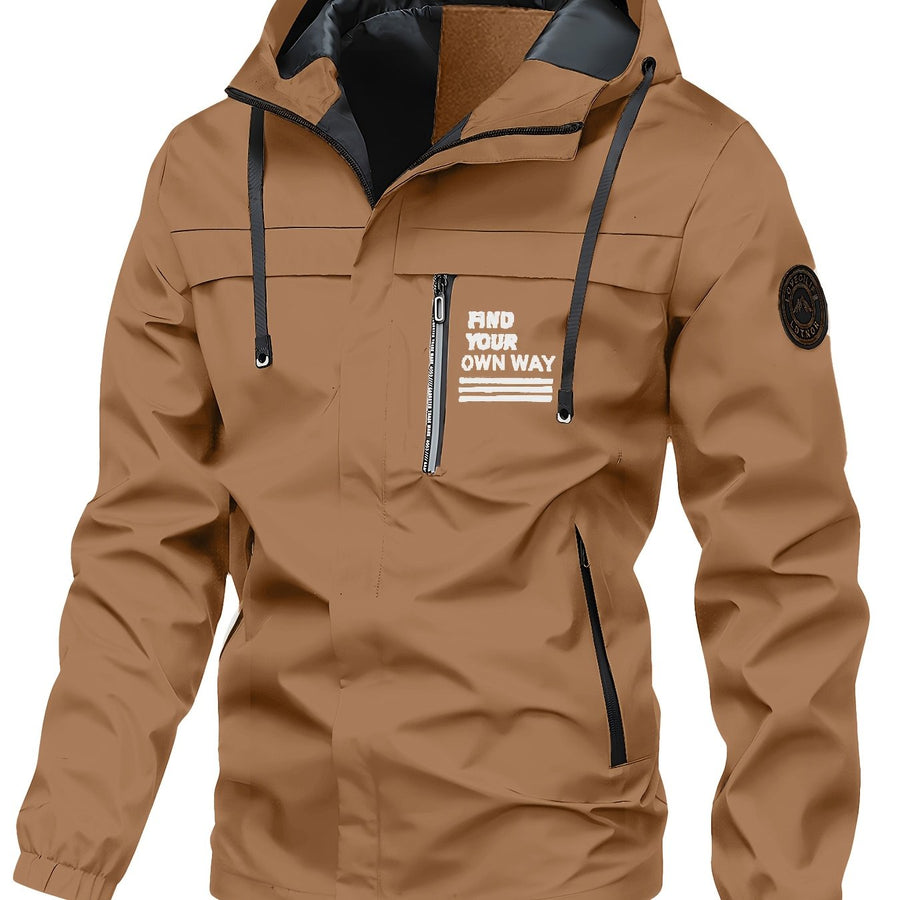 Veste long, coupe-vent, à capuche, vert clair, coloris marron foncé