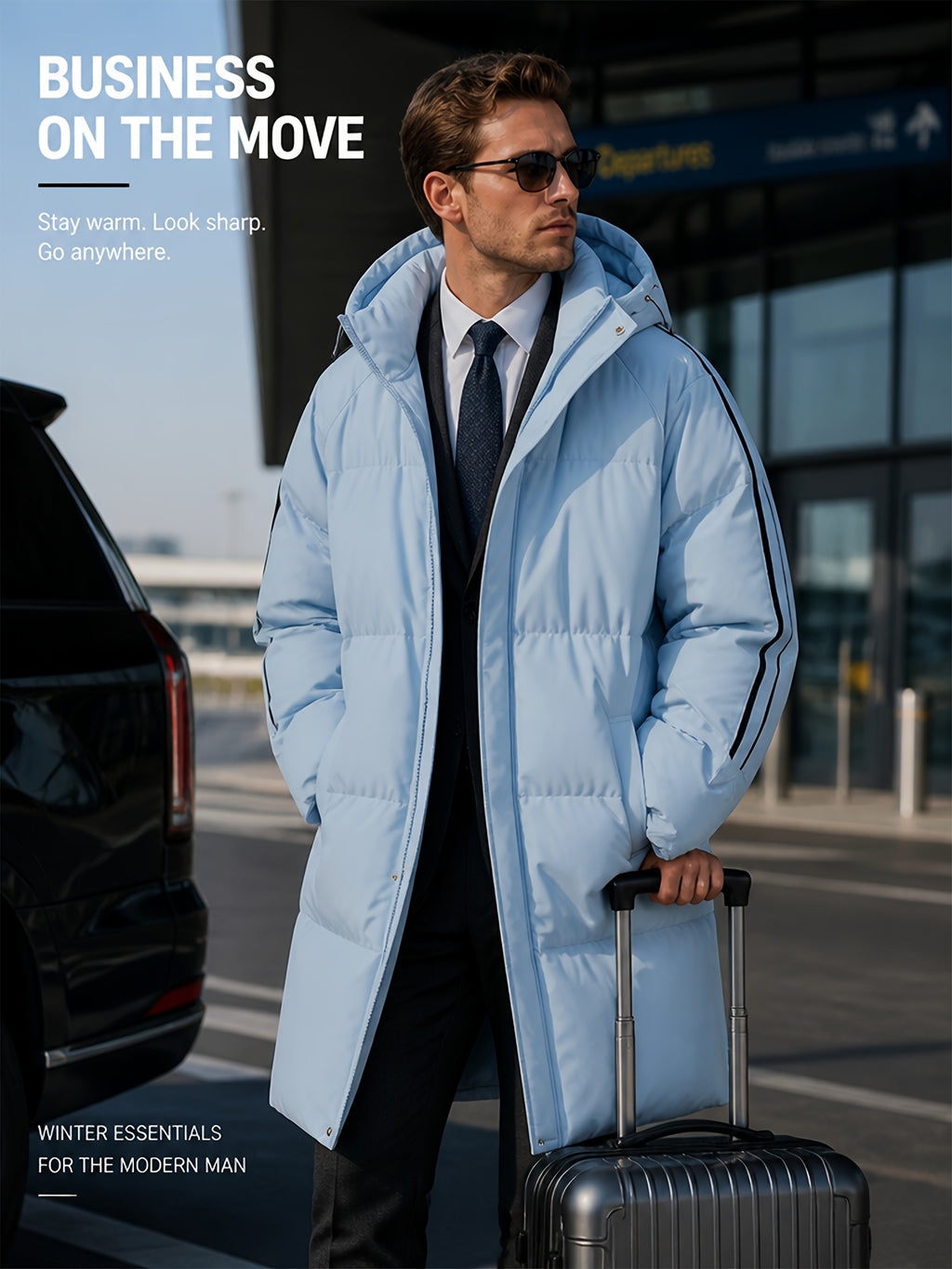 Parka long pour homme, à carreaux, à capuche