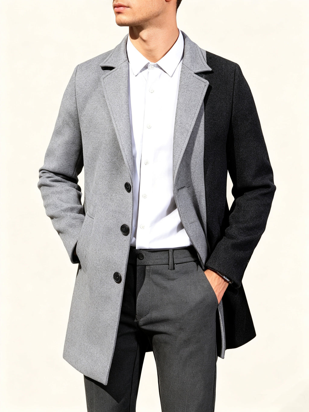 Manteau pour homme, tweed, à revers, col montant