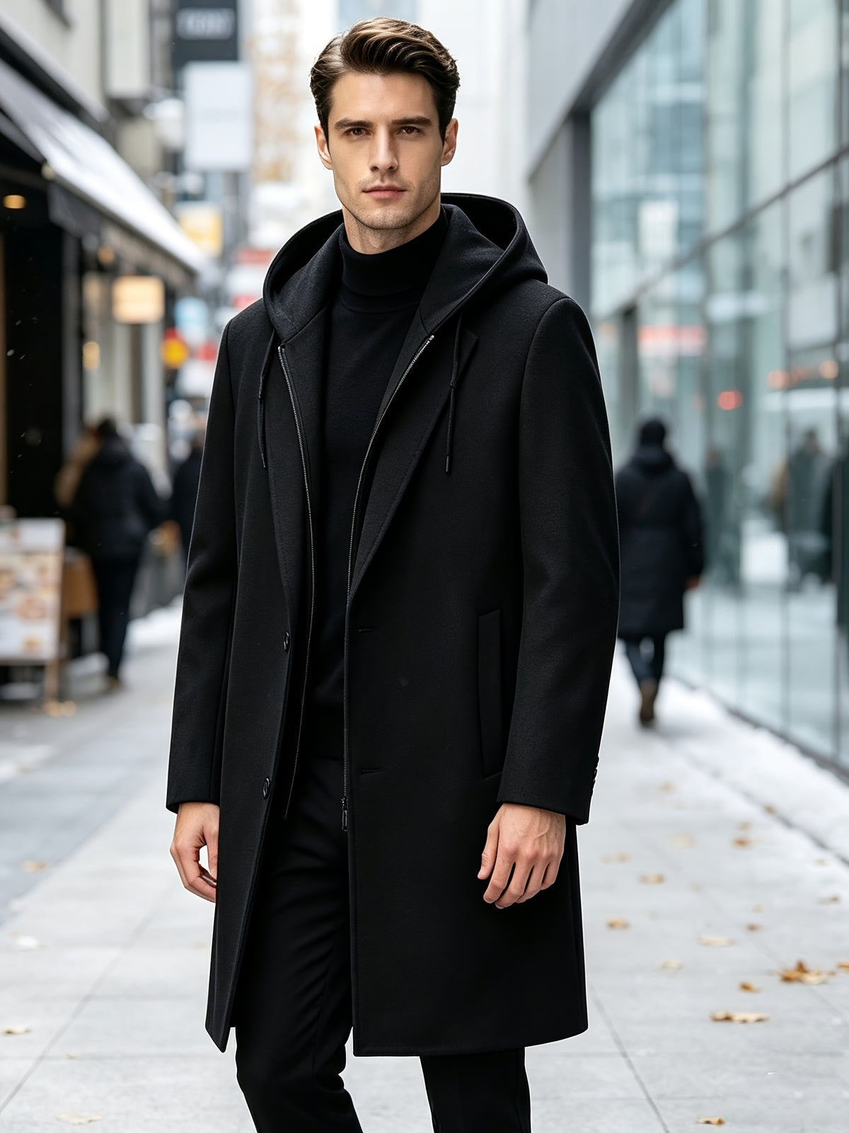 Manteau trench en velours pour homme, 30 % laine, capuche amovible